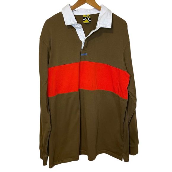 Krooked Skateboards Other - Krooked Men’s Brown W/ Red Stripe Long Sleeve Classic Rugby Collared Tee Large